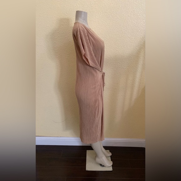 Zara W/B Collection Size Small Tan Color Sleeveless Micro Pleated Kaftan Dress - Picture 3 of 10